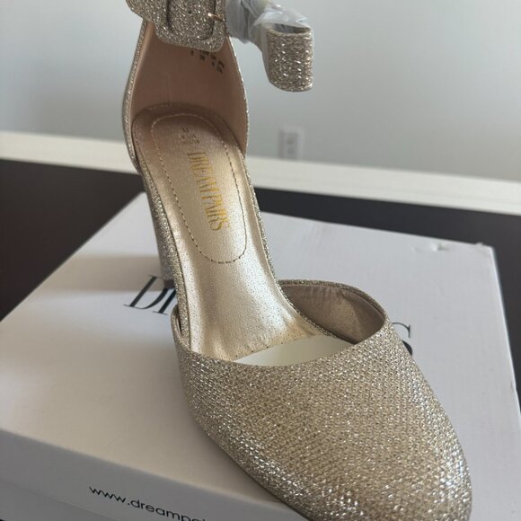DREAM PAIRS Women’s Gold Glitter Block Heel Ankle Strap Pumps – Size 8 - Picture 5 of 7